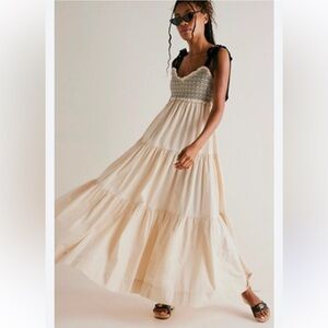 Altar'd State Cream and Black Tiered Maxi Dress